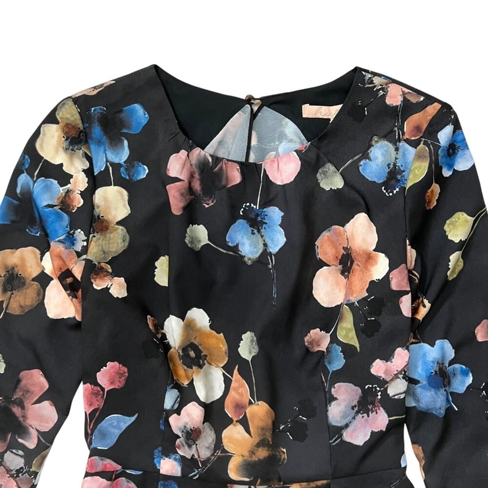 Anthropologie Hutch Shea Floral Mini Dress Black 6 Long Sleeve Ruffle Romantic - Picture 3 of 16